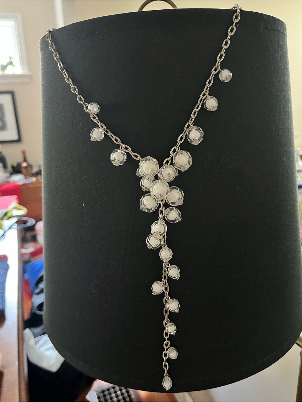 Silver-Tone Crystal Drop Y-Necklace - White Crystals